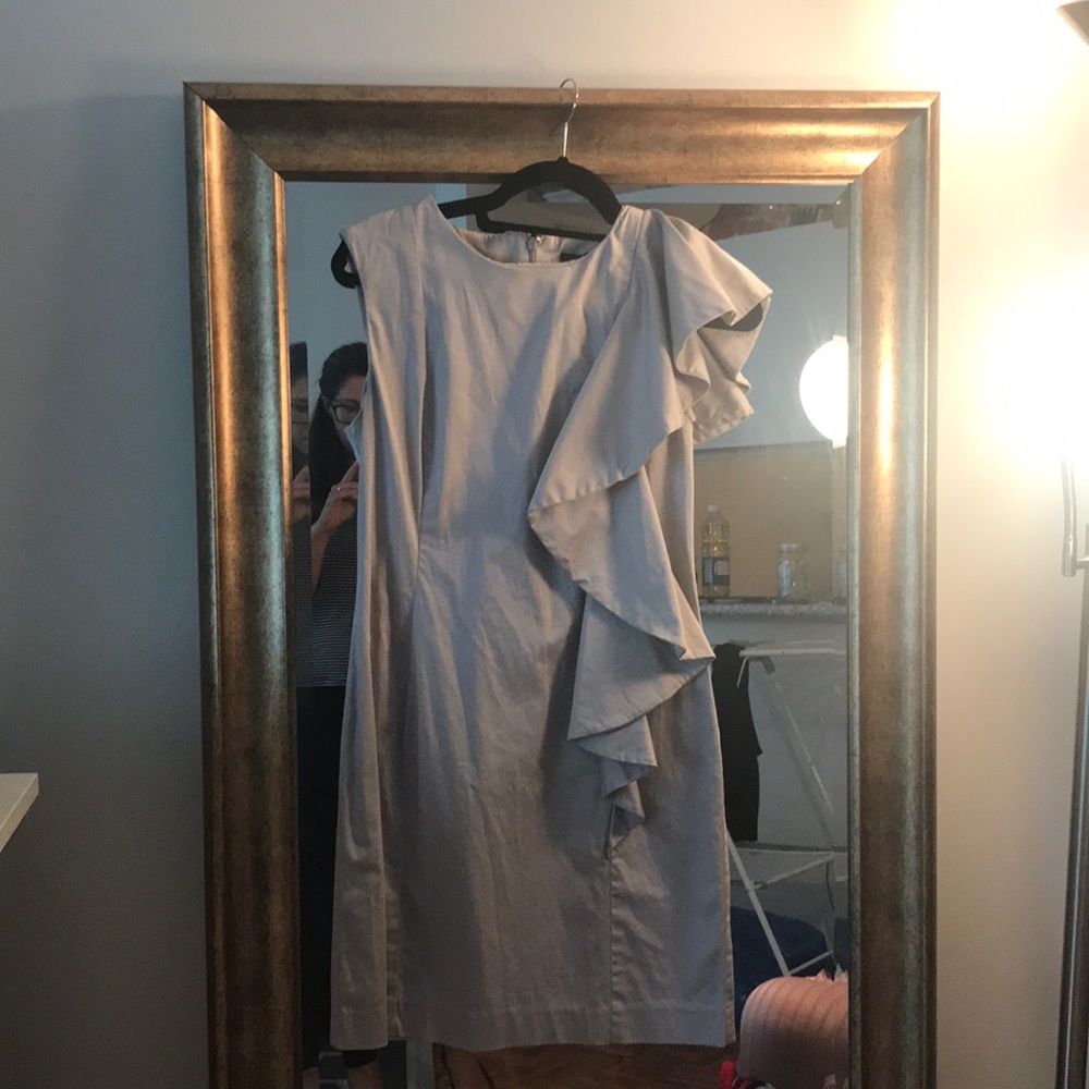 Grey French Connection dress with ruffle